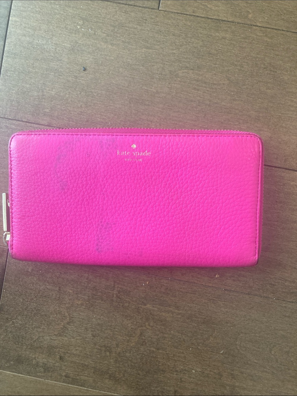 kate spade Bright Pink Pebbled Leather Zip Wallet